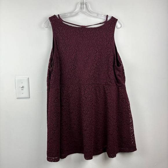 Love & Legend Deep Red Lace Overlay Peplum Tank Top - Picture 7 of 7